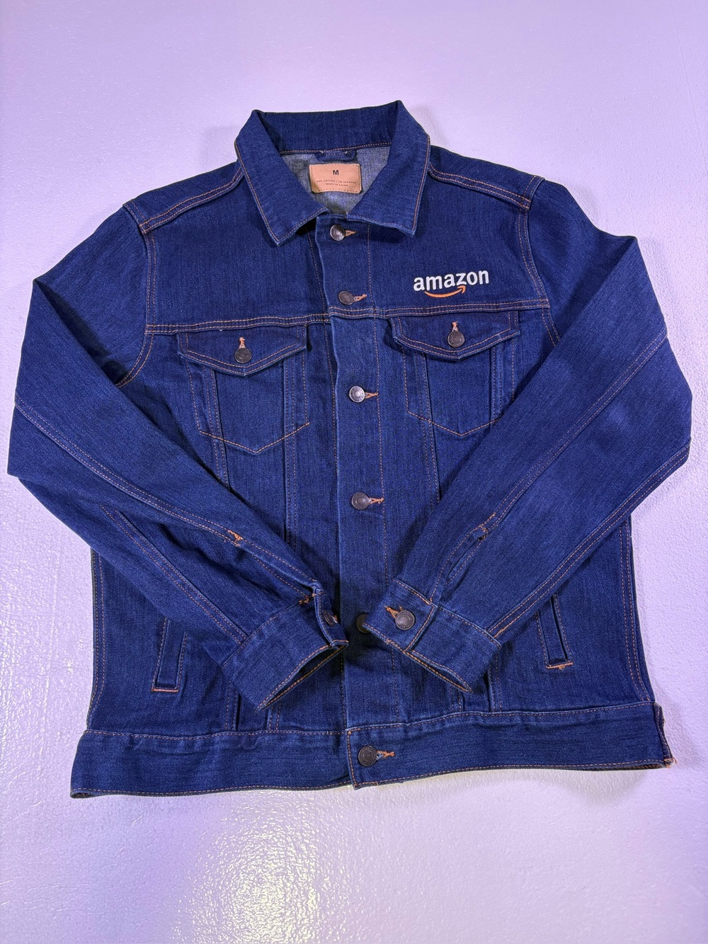 Amazon womens Indigo Blue Denim Trucker Jacket size MEDIUM Blue